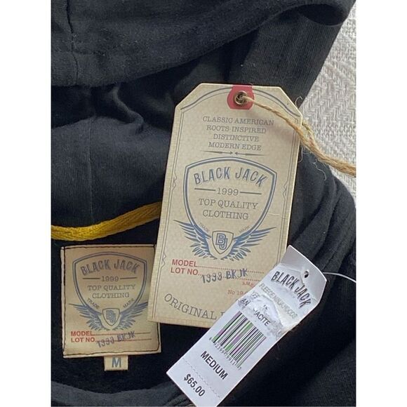 BLACKJACK MEN’S MEDIUM Black Pullover  Hoodie with Gold Trim - Picture 5 of 10